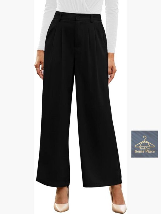 Pants - High Waisted Wide Leg Work Pants Polyester Stretch Business Casual